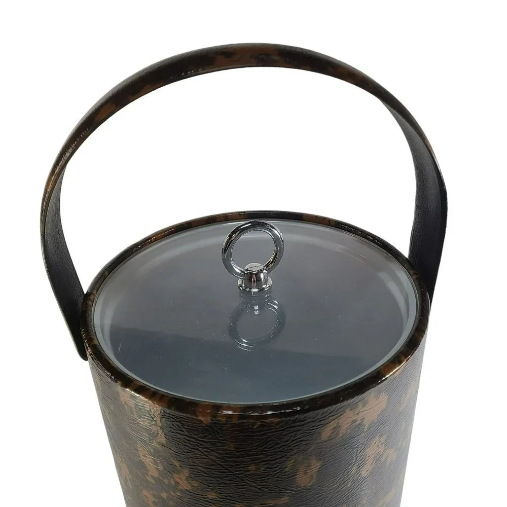 Vintage Mid Century Modern Ice Bucket Gold Brown Marbled Silver Handle